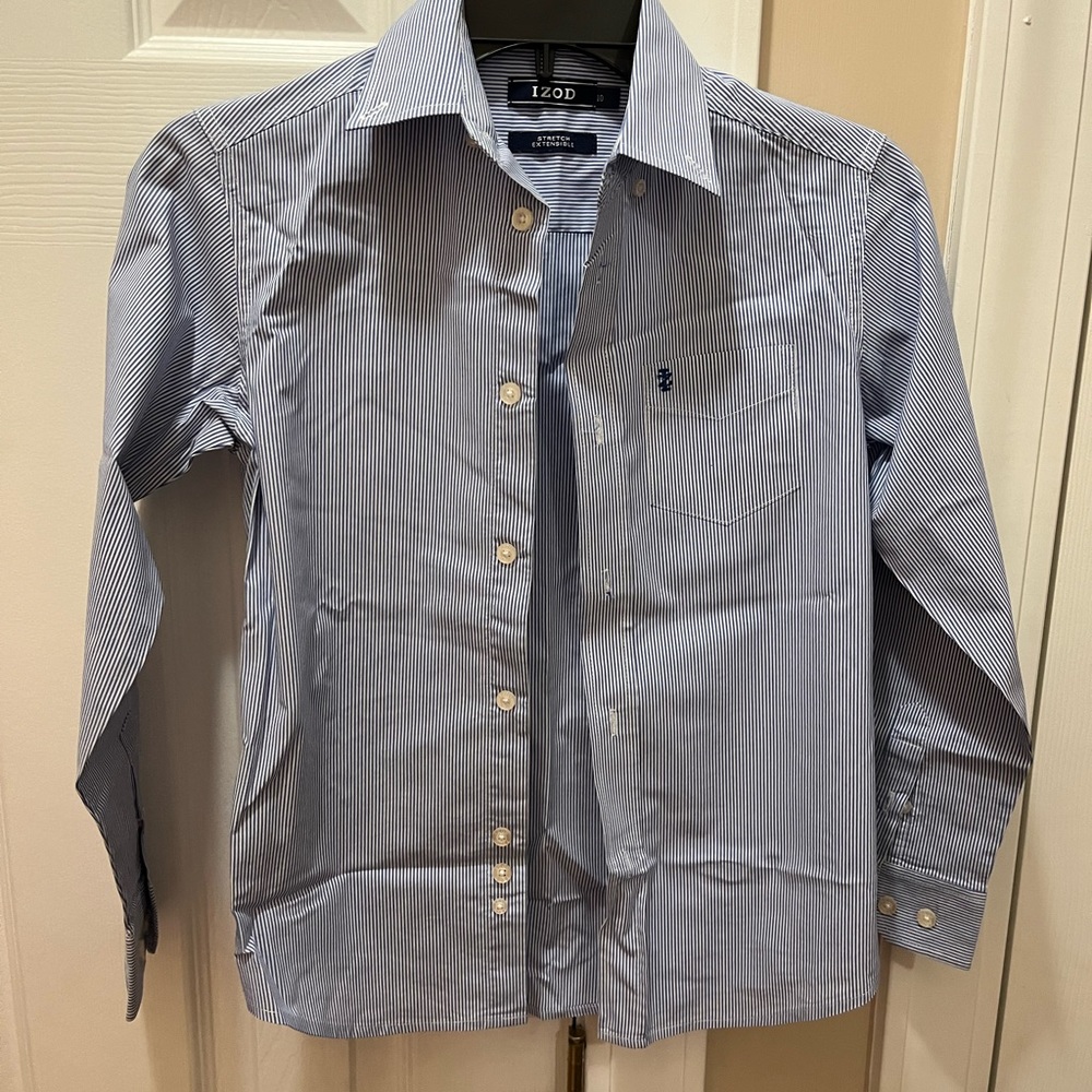 Izod striped dress shirt, boys 10. Blue/white
